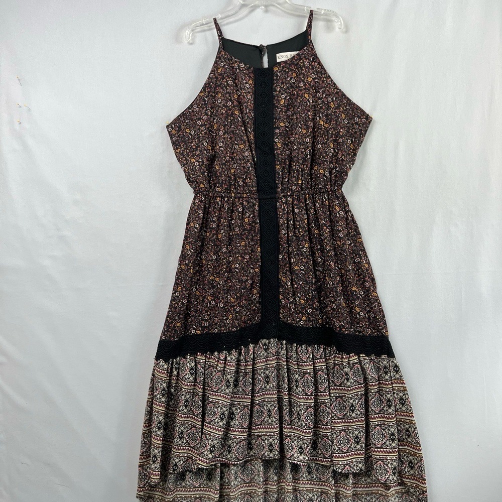 Knox Rose Maxi Dress Womens Large Tiered Floral Crochet High Low Boho